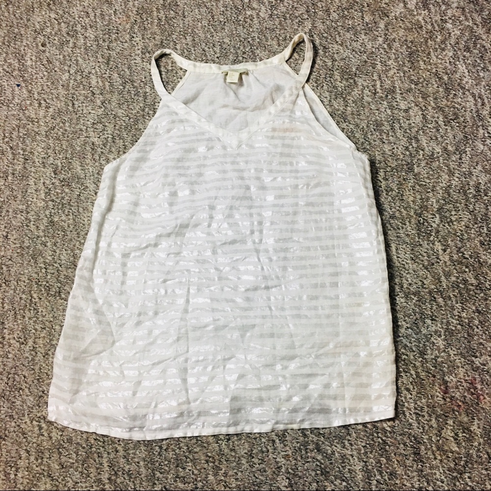 St. Tropez 100% Linen Striped Metallic Sleeveless Top White Silver Size Medium